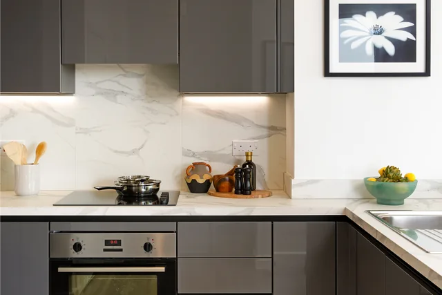 Kitchen worktop and oven in a Bermondsey Heights home