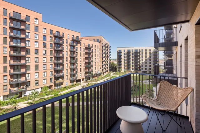 Show home balcony overlooking the Hayes Village gardens