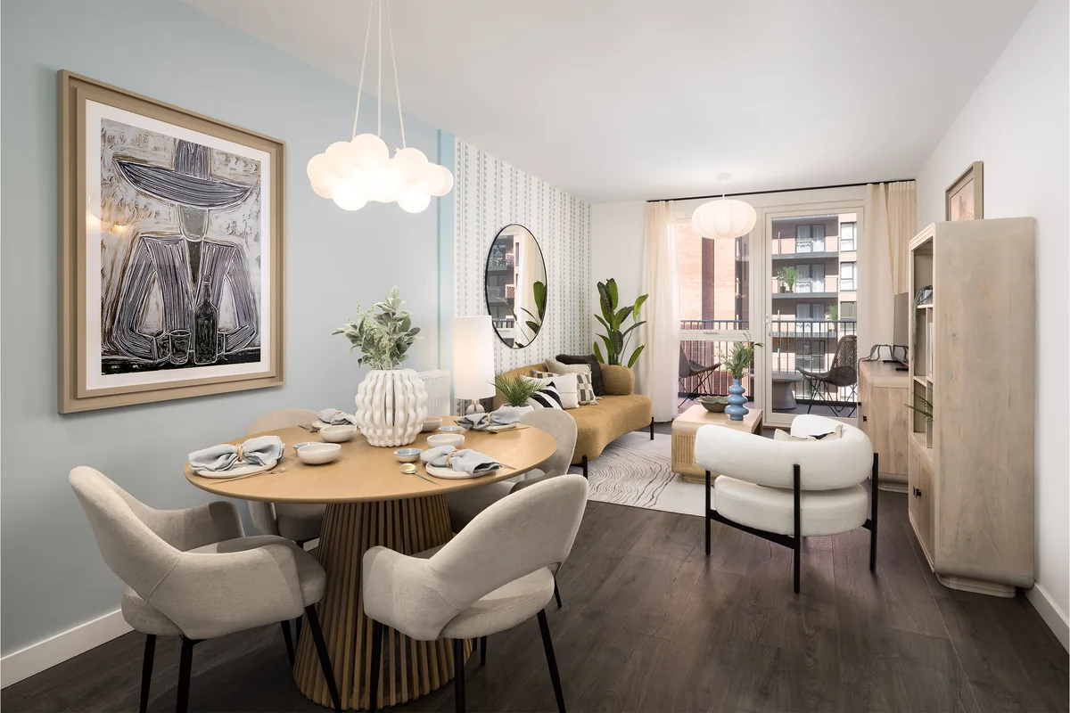 Hayes Village show home living room in Menier Apartments