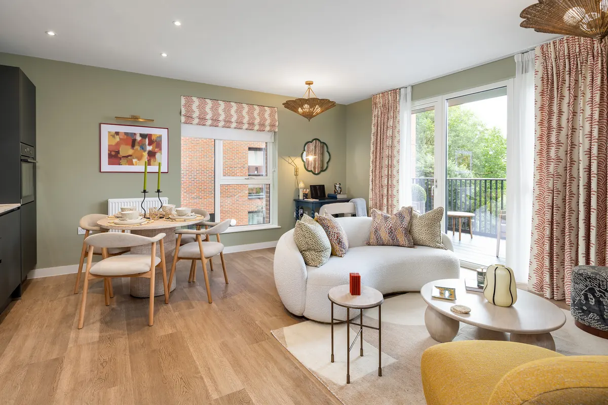 Hendon Waterside show home living room with dining area