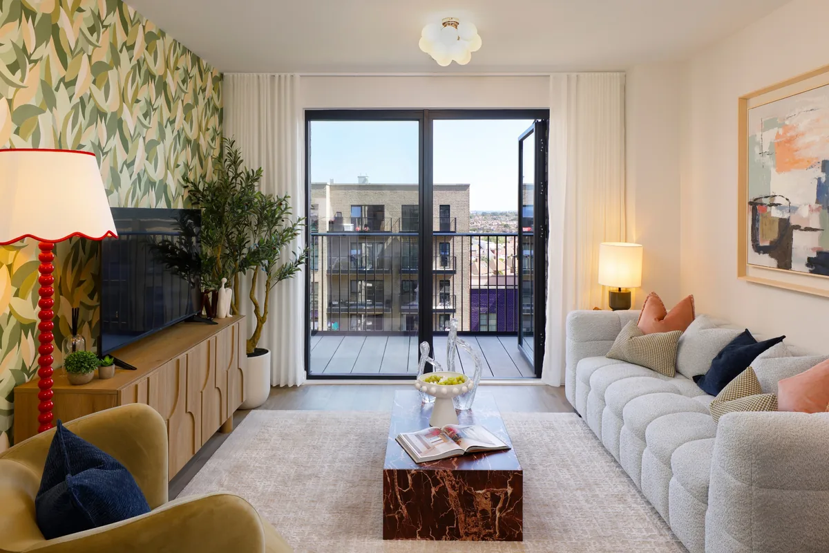 Sterling Place show home living room with balcony door