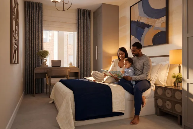 Computer-generated image of a bedroom at The Lanes
