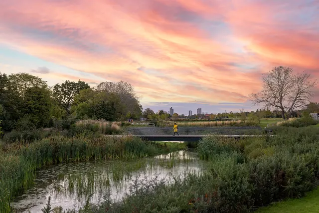 Pond in Springfield Park at sunset