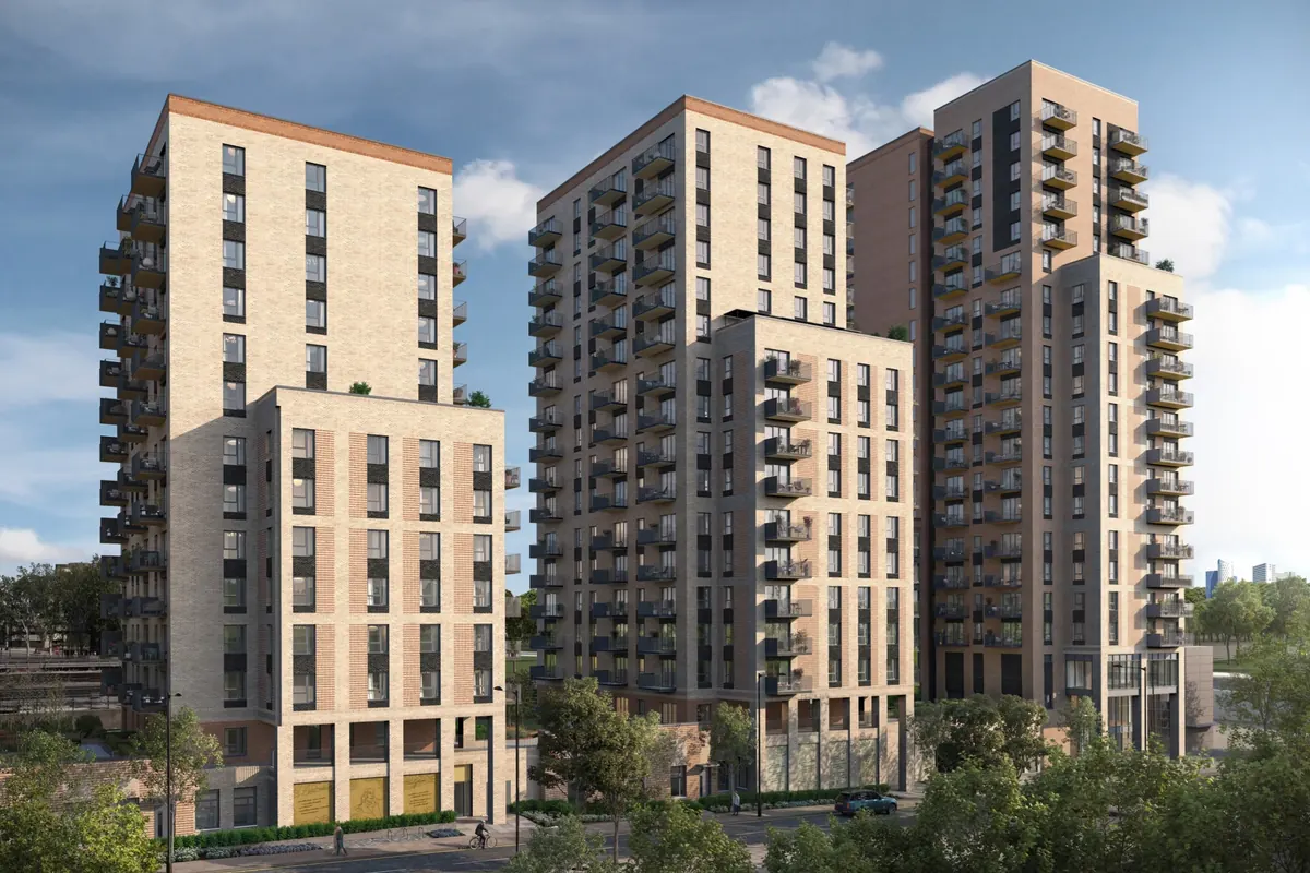 Computer-generated image of the Wembley Park Gardens apartment buildings